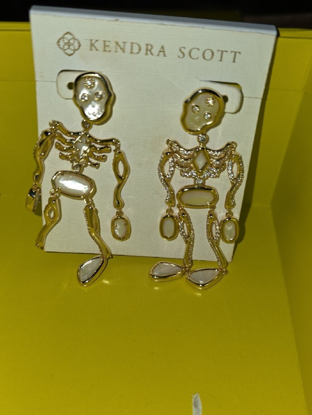 Kendra Scott Gold-tone Skeleton Drop Earrings with Mother Of Pearl Accents - Picture 5 of 5